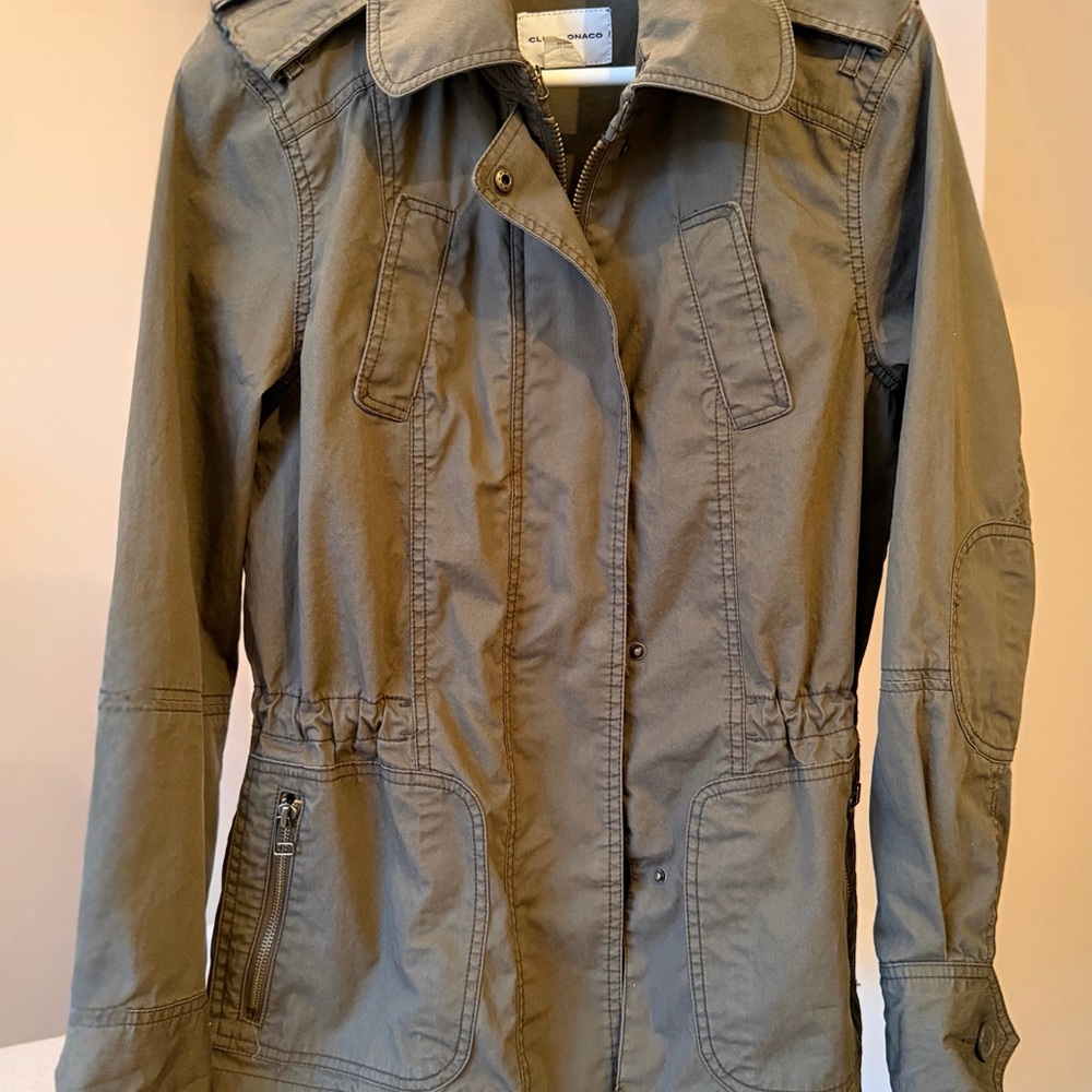Club Monaco Utility Jacket Womens Small Army Green Military Field Zip Drawstring